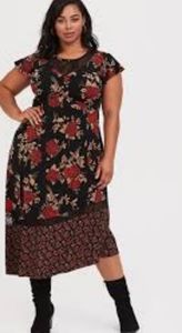 Torrid Floral and Lace Asymmetrical Hem Dress